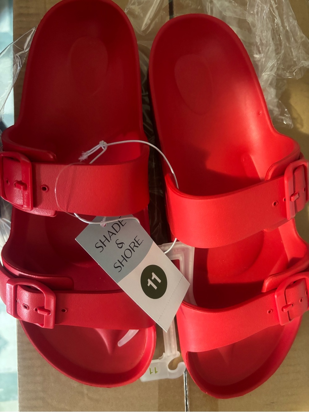 Shade & Shore Red Double-Strap Slide Sandals